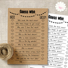 Load image into Gallery viewer, Bridal Shower Game, Guess Who, printable digital file, instant download, G101