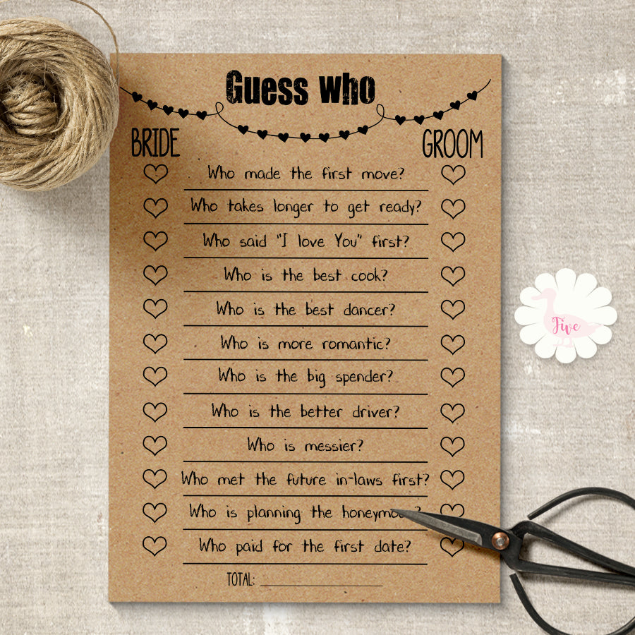 Bridal Shower Game, Guess Who, printable digital file, instant downloa – My  Five Ducklings