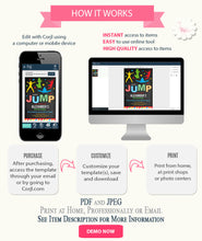 Load image into Gallery viewer, JUMP Birthday party Invitation, trampoline, bounce, printable, editable template, A700