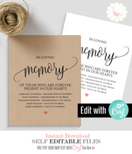 Load image into Gallery viewer, In memory printable sign, 8" x 10" editable template, A106