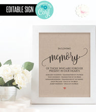 Load image into Gallery viewer, In memory printable sign, 8" x 10" editable template, A106