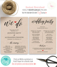 Load image into Gallery viewer, Printable Wedding program, editable template, A109