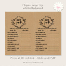 Load image into Gallery viewer, Bridal Shower Game, Find The Guest, printable digital file, instant download, G106