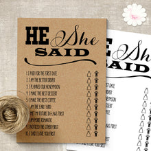 Load image into Gallery viewer, Bridal Shower Game, He Said She Said, printable digital file, instant download, G107