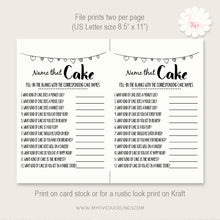 Load image into Gallery viewer, Bridal Shower game, Name that Cake, printable digital file, instant download, G103