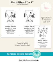 Load image into Gallery viewer, Bridal Shower Invitation, editable template, A108