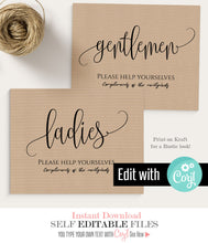 Load image into Gallery viewer, Ladies and Gentlemen printable restroom signs, editable wedding templates, A107