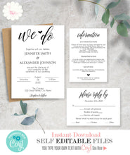 Load image into Gallery viewer, Wedding Invitation set, instant download, editable template, A115