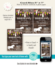 Load image into Gallery viewer, Rustic Horse Birthday party Invitation, printable editable template, A701