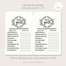 Load image into Gallery viewer, Bridal Shower Game, Find The Guest, printable digital file, instant download, G106