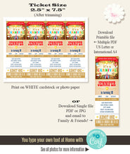 Load image into Gallery viewer, Carnival Birthday party ticket Invitation, printable editable template, A705