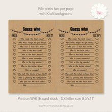 Load image into Gallery viewer, Bridal Shower Game, Guess Who, printable digital file, instant download, G101