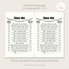 Load image into Gallery viewer, Bridal Shower Game, Guess Who, printable digital file, instant download, G101
