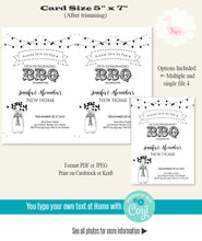 Load image into Gallery viewer, Housewarming BBQ invitation, printable template, editable, A302