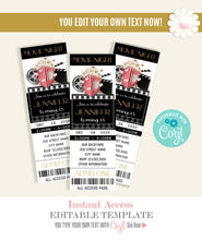 Load image into Gallery viewer, Movie Night ticket, printable birthday party invitation, editable template, A706