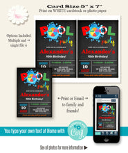 Load image into Gallery viewer, Pool Birthday party invite, printable summer party invitation, editable template, A703