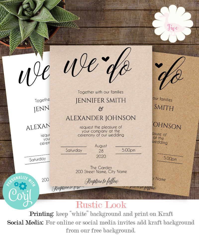 We Do Wedding Invitation, printable editable template, A112 – My Five Ducklings for Free Printable Wedding Invitations Templates