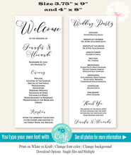 Load image into Gallery viewer, Wedding Ceremony program, editable template, A313