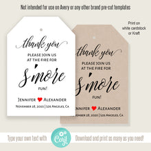Load image into Gallery viewer, Editable S'more love favor tags, printable self-editable template, A124