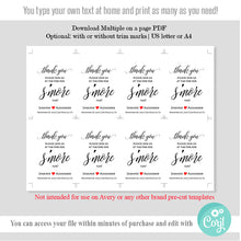 Load image into Gallery viewer, Editable S'more love favor tags, printable self-editable template, A124