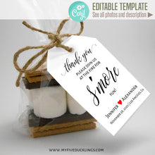 Load image into Gallery viewer, Editable S'more love favor tags, printable self-editable template, A124