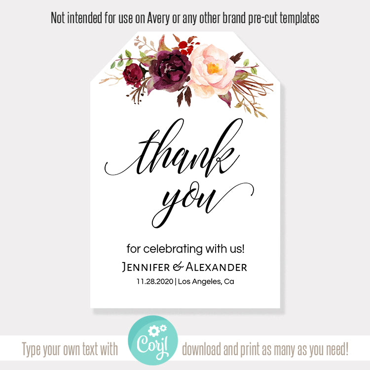 Floral Thank You favor tags, printable self-editable template, A514 – My Five Ducklings floral-thank-you-favor-tags-printable-self-editable-template-a514-my-five-ducklings