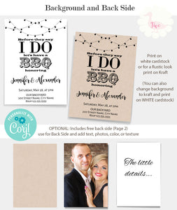 I do BBQ Invitation, before or after they say I do, editable template, A105