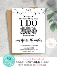 Load image into Gallery viewer, I do BBQ Invitation, before or after they say I do, editable template, A105
