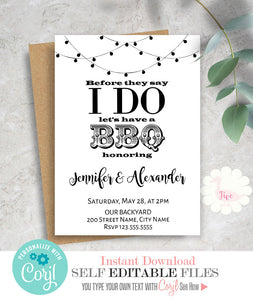 I do BBQ Invitation, before or after they say I do, editable template, A105