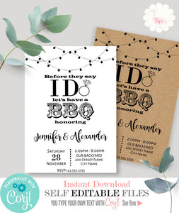 Before they say I do let's have a BBQ, printable self-editable template, A300