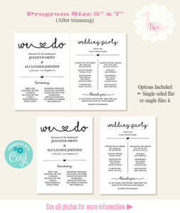 We Do Printable Wedding program, editable template, A502