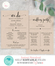 Load image into Gallery viewer, Printable Wedding program, editable template, A503
