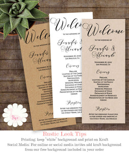 Wedding Ceremony program, editable template, A313