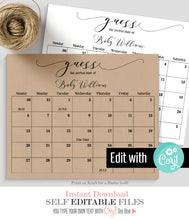Load image into Gallery viewer, Guess Baby&#39;s Due Date Calendar Baby Shower Game, Printable Editable Template, G117
