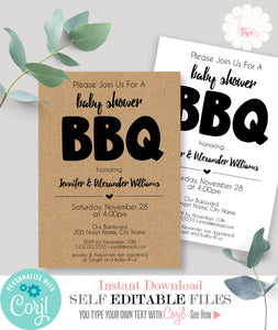 Baby Shower BBQ Invitation, self-editable template, instant download, A625