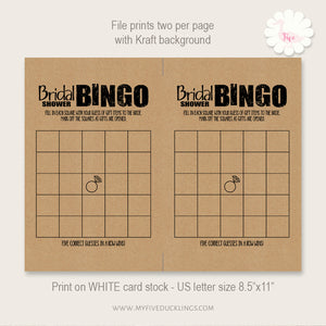 Bridal Shower game, printable Bingo, digital file, instant download, G102