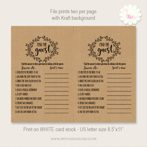 Bridal Shower Game, Find The Guest, printable digital file, instant download, G106