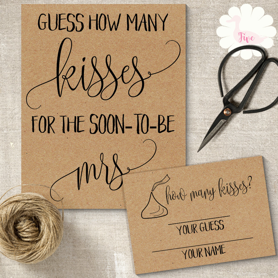 Guess How Many Kisses for the Bride-to-be Bridal Shower game, G201 – My Five Ducklings for Free Printable Guess How Many Kisses