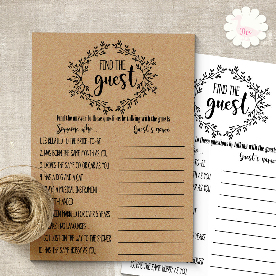 Bridal Shower Game, Find The Guest, printable digital file, instant do – My Five Ducklings for Bridal Shower Discovery Game Free Printable