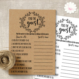 Bridal Shower Game, Find The Guest, printable digital file, instant download, G106