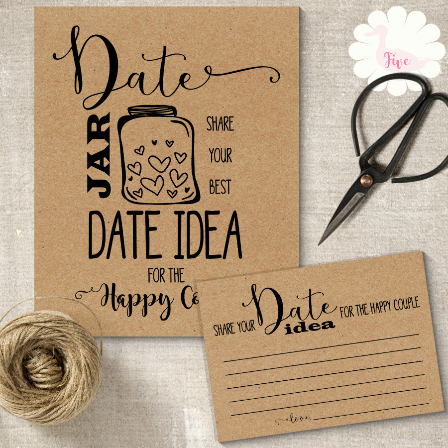 Bridal Shower Date Jar Idea, instant download printable files, G104