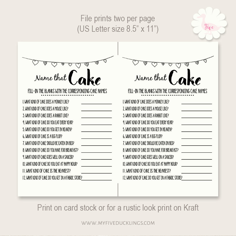 Bridal Shower game, Name that Cake, printable digital file, instant do – My Five Ducklings bridal-shower-game-name-that-cake-printable-digital-file-instant-do-my-five-ducklings