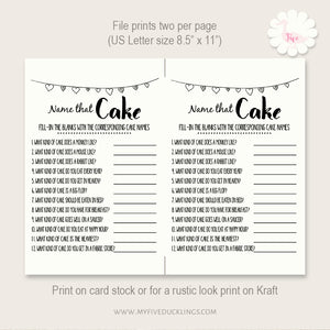 Bridal Shower game, Name that Cake, printable digital file, instant download, G103