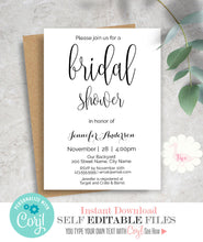 Load image into Gallery viewer, Bridal Shower Invitation, editable template, A108
