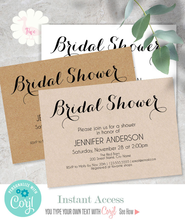 Bridal Shower Invitation, editable template, A101