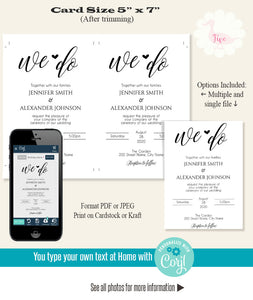 We Do Wedding Invitation, printable editable template, A112