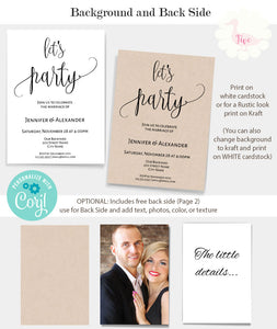 Let's Party invitation, Post-wedding celebration, printable invite, editable template, A521