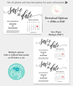 Save the Date with calendar self-editable template, A612