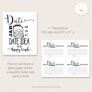 Bridal Shower Date Jar Idea, instant download printable files, G104