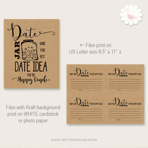 Bridal Shower Date Jar Idea, instant download printable files, G104